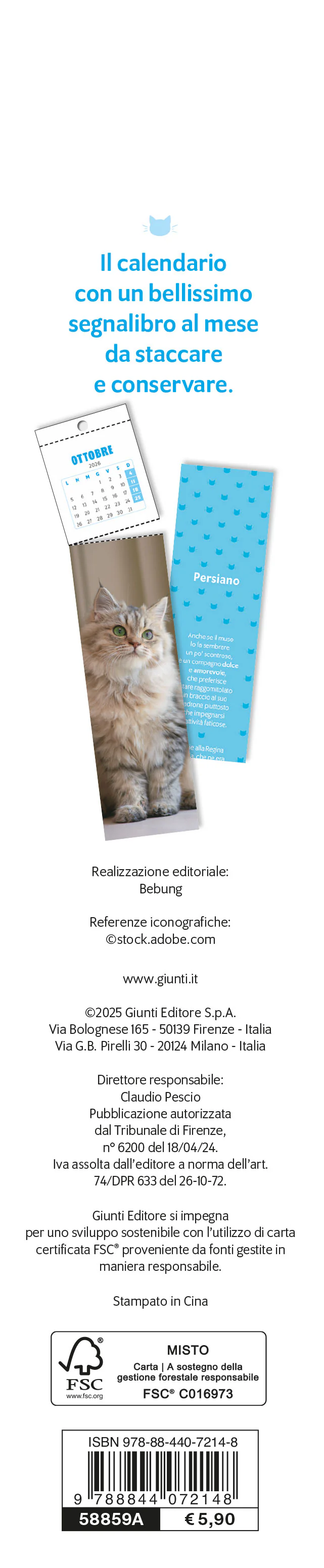 CALENDARIO GATTI CURIOSI 2026 segnalibro (5,5 X 24,5 cm) - Image 2