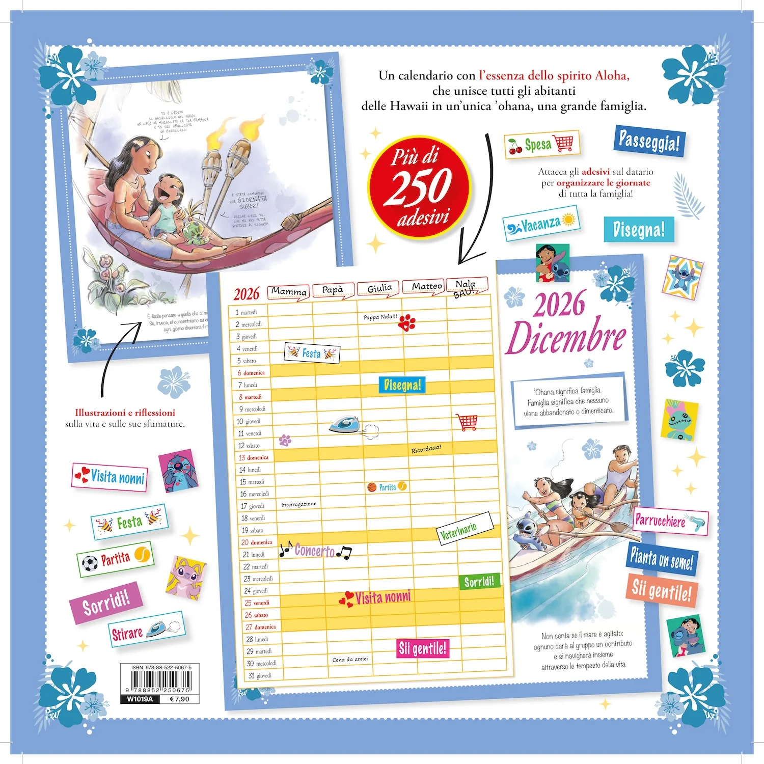 Stitch Calendario per la famiglia 2026 - 'Ohana means family da parete (30 x 30 cm). Da personalizzare con gli adesivi - Image 2